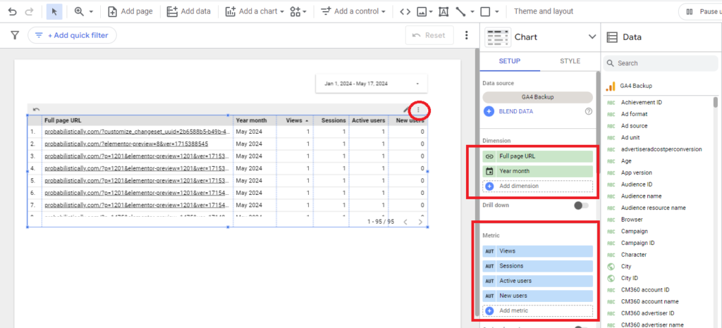 Export data from a table in Looker Studio